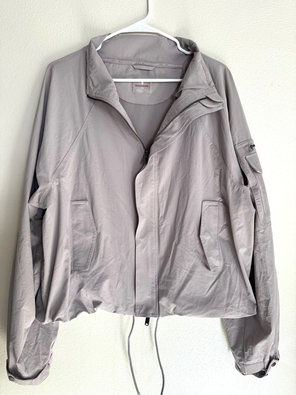 Free People Lightweight Drawstring Hem Jacket in Light Gray